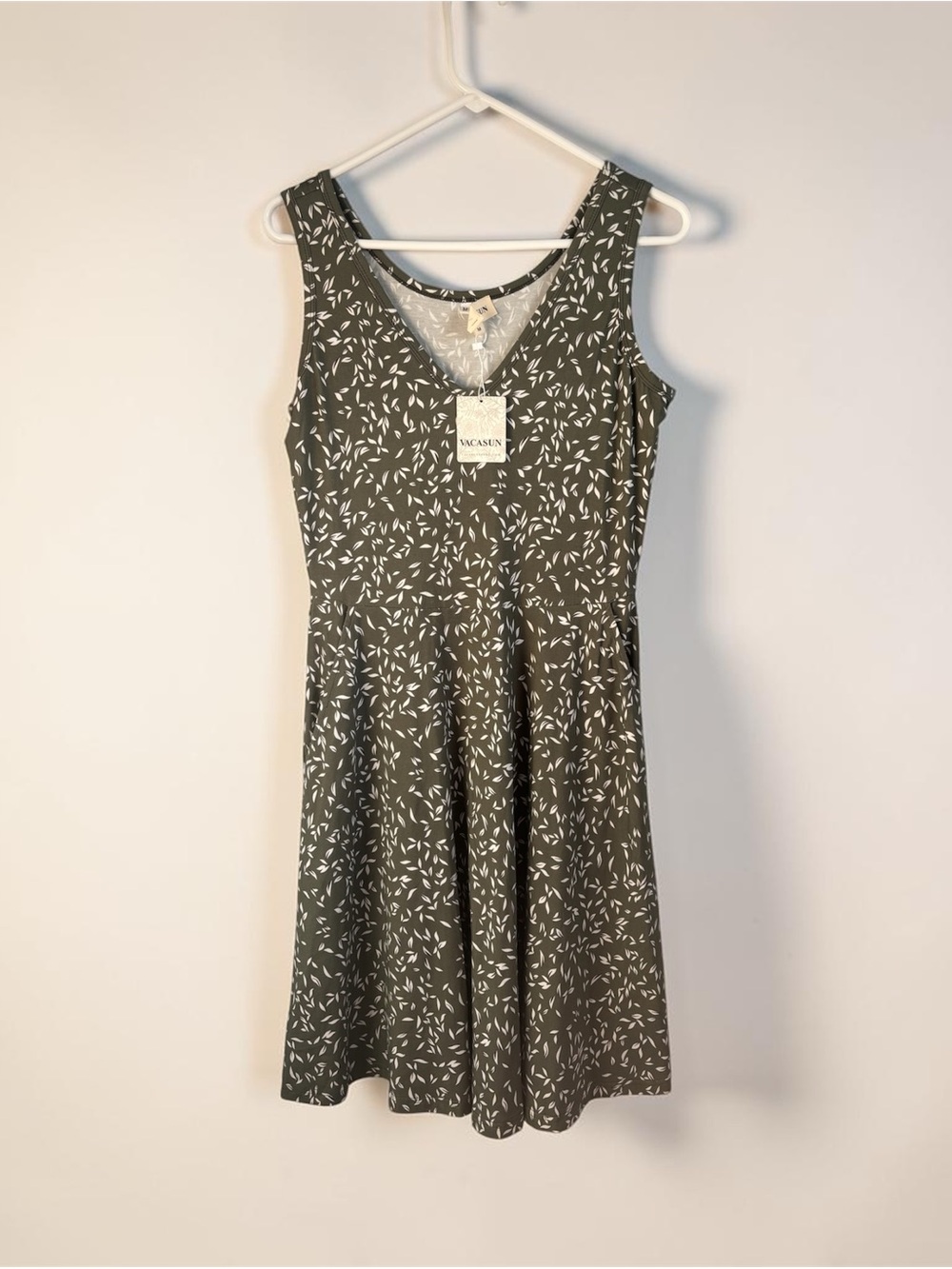 Vacasun Olive Green Printed Midi Dress Sz M